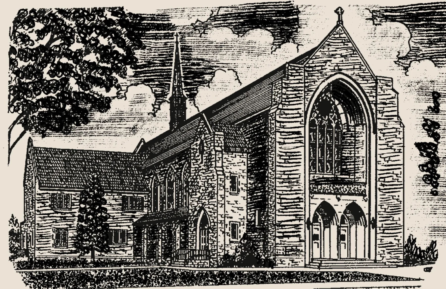 Pen-and-ink illustration of Zion Lutheran Church